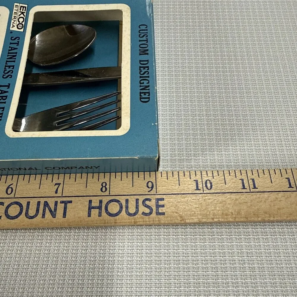 4 Packs - Vintage EKCO Eterna - Stainless Fork Knife & Spoon boxed tableware set